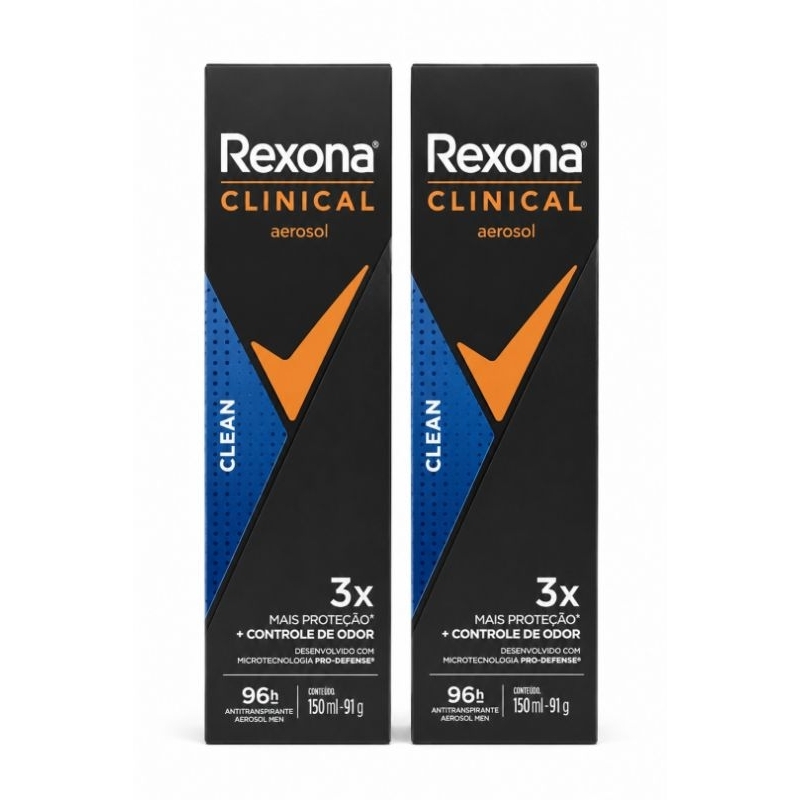 kit c/2 Desodorante Rexona Clinical Aerosol Clean 96h 150ml