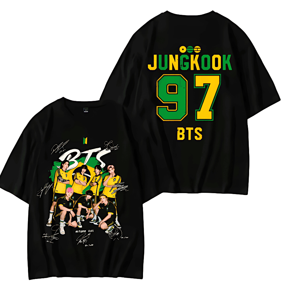 Camiseta Unissex Jungkook 97 BTS Brasil Style Camisa 100% Algodão Adulto/Infantil Tecido confortável e Macio