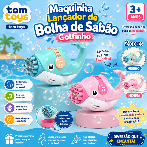 Maquinha Lançador Bolha Sabão GOLFINHO Infantil Altomatico elétrico brinquedo bolhas menino menina pistola