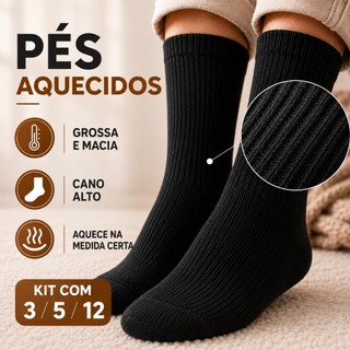 Kit 3/5/12 Pares Meia Grossa Inverno Preta Cano Longo Reforçada