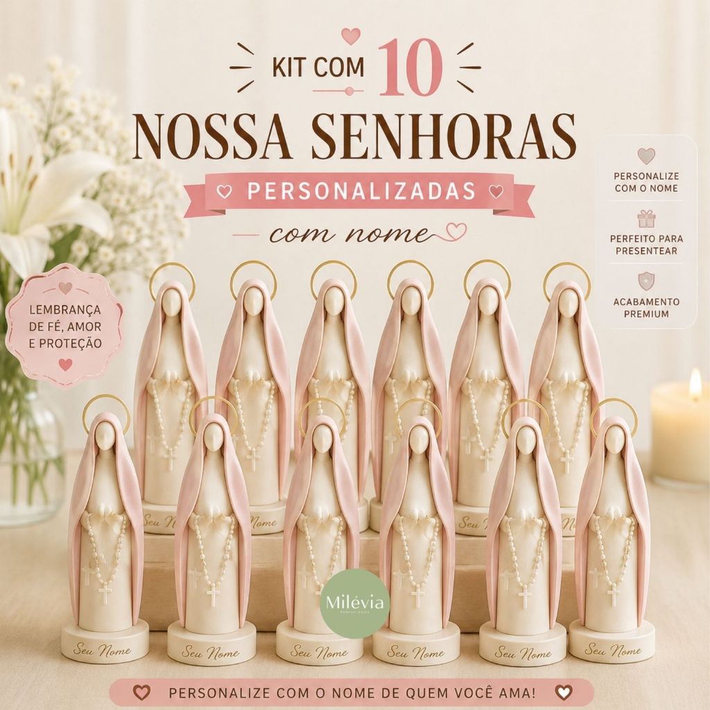 Kit com 10 mini Nossa Senhora personalizada com Nome | Lembrancinha para Batizado, Maternidade, casamento, chá Bebê