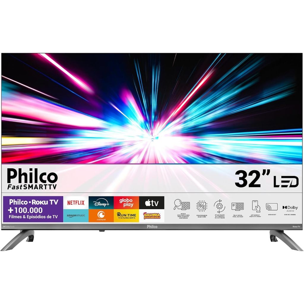Smart TV 32", Philco, Roku Dolby Audio HDR10 - P32CRB