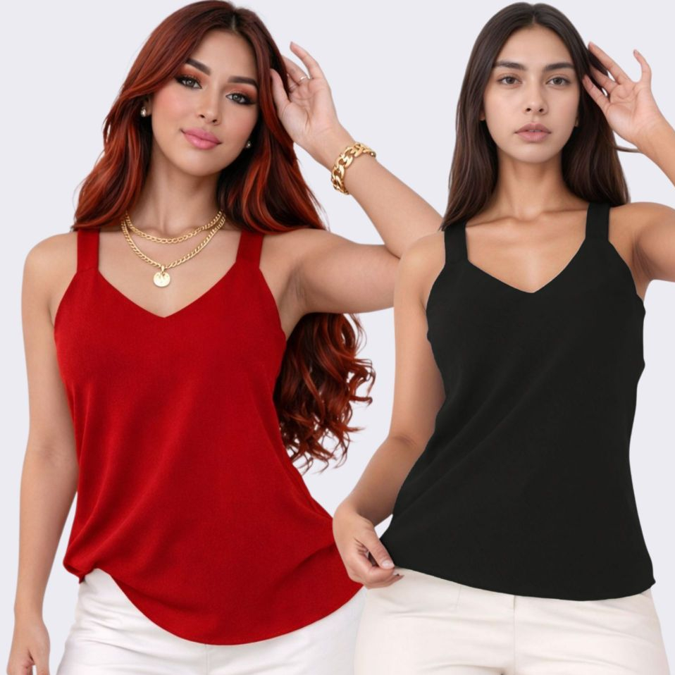 Kit 2 Regata Feminina Alça Larga Tecido Duna Blusa Básica Confortável Moda Feminina Verão