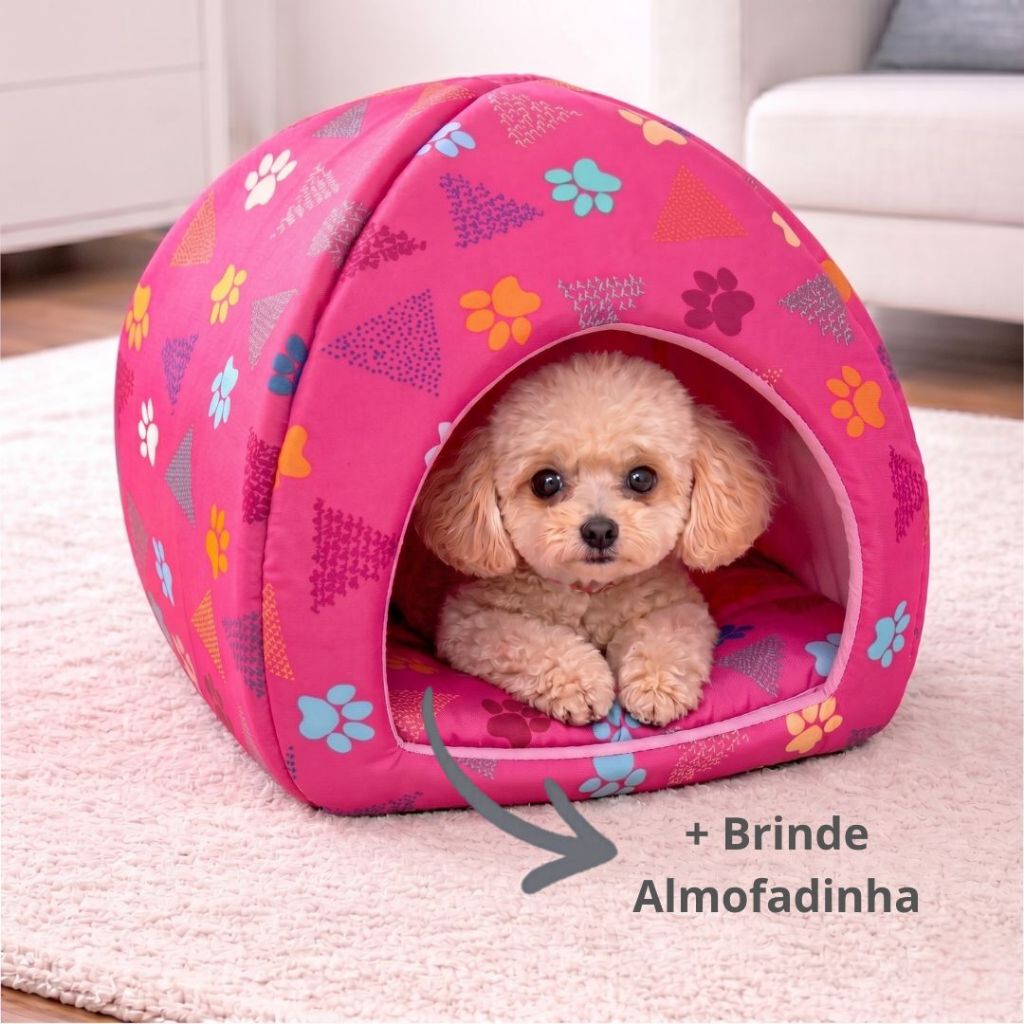 Cama Para Cão e Gato Pet Iglú Toca Cabaninha Lavável 2 em 1 Cores Variadas Frio e Calor + Brinde