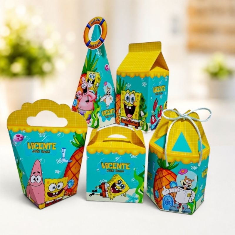 Kit Caixas Bob Esponja Personalizadas, Lembrancinhas de Festa, Aniversário