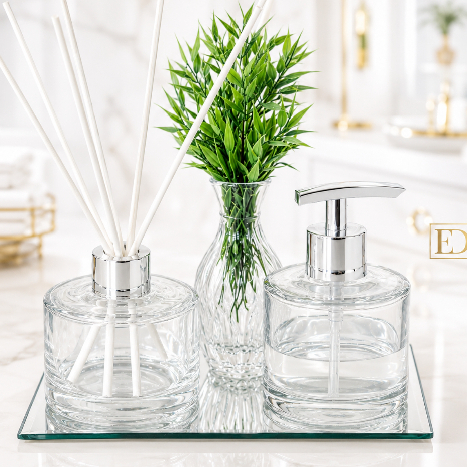 Kit Lavabo Picollo em Vidro com Vaso Decorativo Bandeja