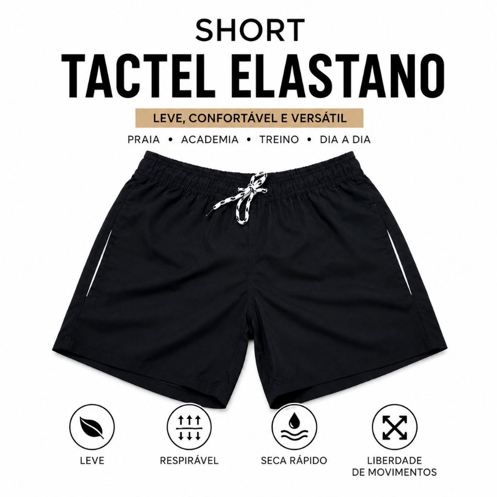 Shorts Masculino Tactel, Elastano, Bermuda Mauricinho, Academia, Praia, Piscina, Secagem Rápida