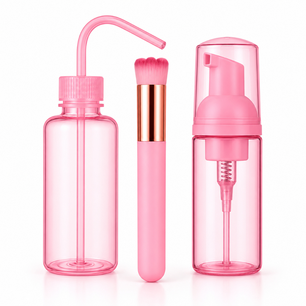 Kit Higienização para Extensão de Cílios – Pump Espumador e Pisseta  + Pincel de Limpeza