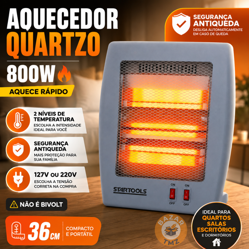 Aquecedor Elétrico Quartzo 800W Portátil Quarto Sala 127V Ou 220V Segurança