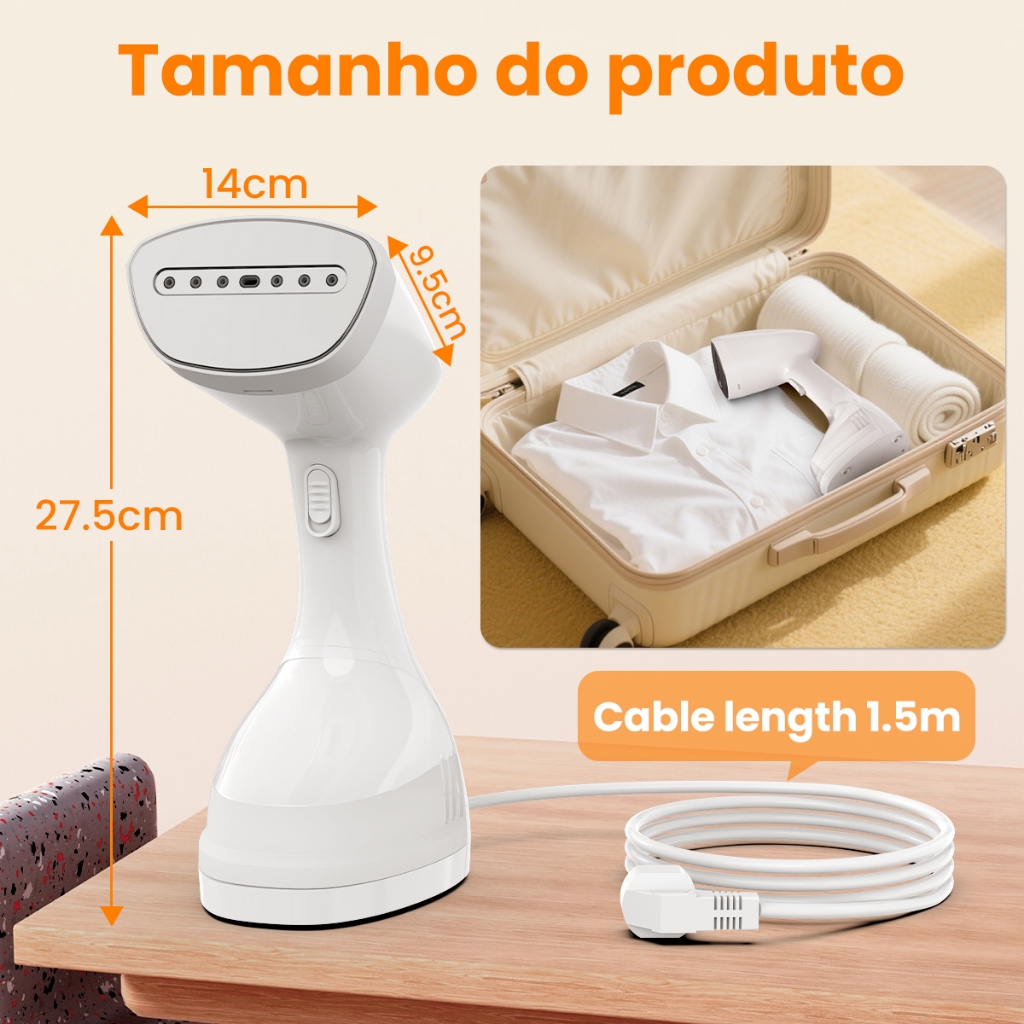 Vaporizador De Roupa portátil Aquecimento rápido Remove rugas Desinfecção a vapor para Roupas, Tecidos e Viagem