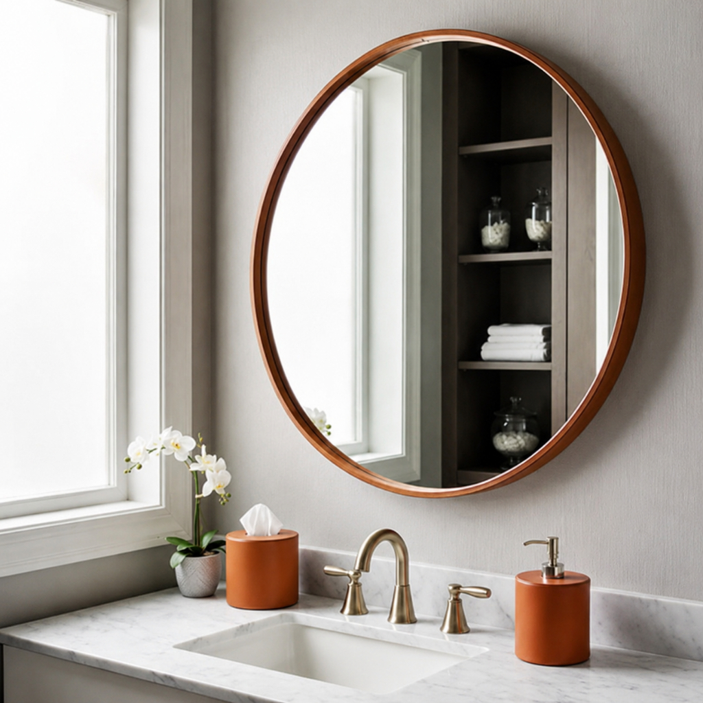 Espelho Redondo ou Bandeja 30cm Moldura e Kit Instalação Decoração Sala Banheiro Lavabo Casa Quarto