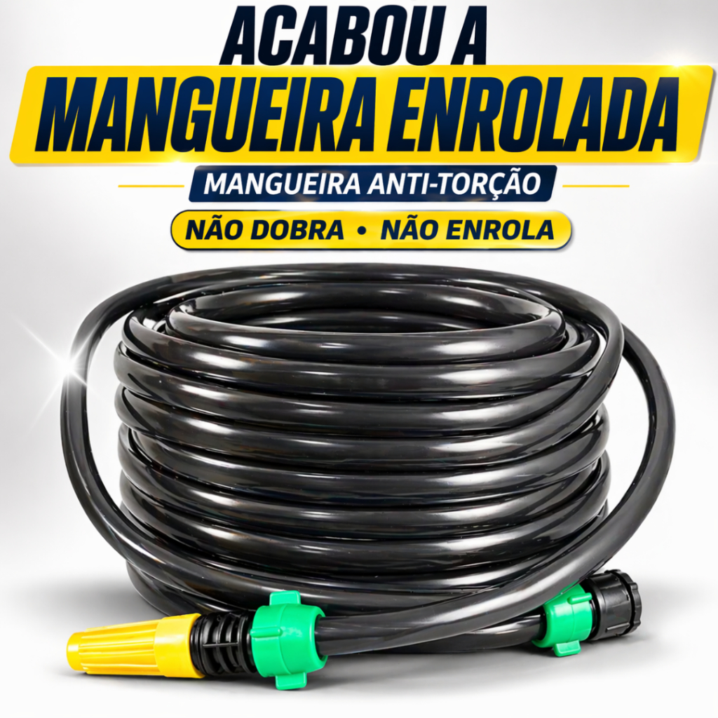 Mangueira de Jardim Anti-Dobras Preta com Esguicho Regulável + Conectores | Mangueira Não Dobra