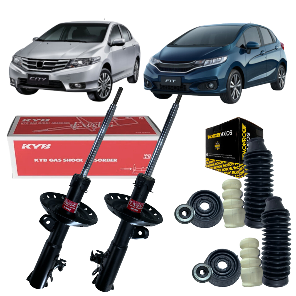 Par Amortecedor Dianteiro Kayaba + Kit Axios Fit 2011 a 2014 City 2009 a 2014