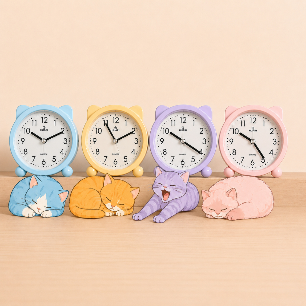 Relógio Despertador Quartz Infantil a Pilha Silencioso Colorido Fofo Mesa