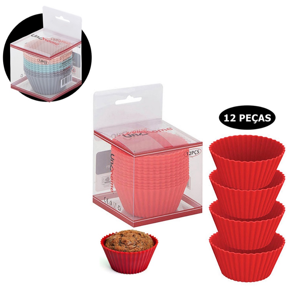 Forminha De Silicone Forma Assadeira Cupcake Mini Bolo Muffin 12 Pçs
