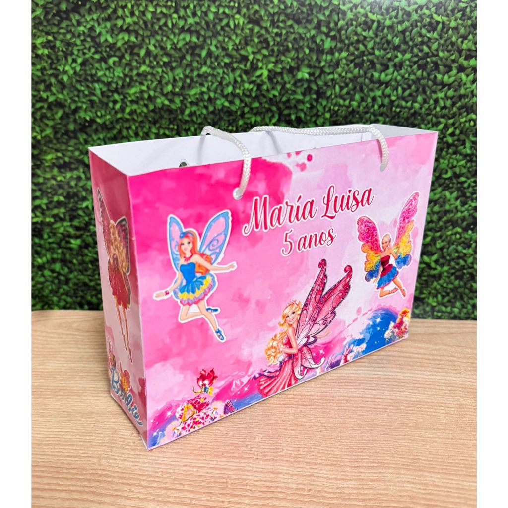Sacolinha Surpresa G Barbie Butterfly Borboleta Personalizada com nome Festa Infantil Chá Aniversário Lembrancinhas