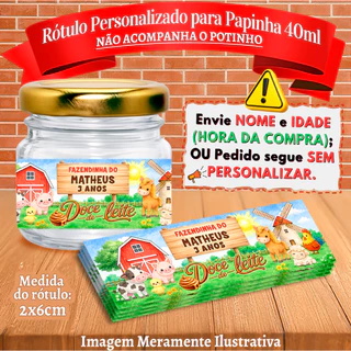 Rótulos Adesivos Personalizados Animais da Fazendinha Doce de Leite para Papinha 40ml 40g