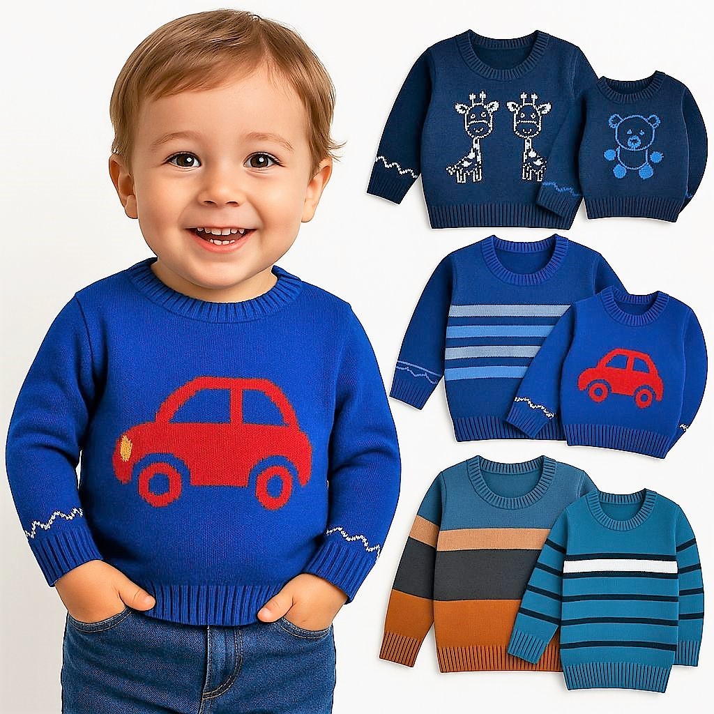 Kit 3 Suéter Infantil Tricô Tamanhos 1 2 3  | Masculino e Feminino Quentinho  Cores Variadas