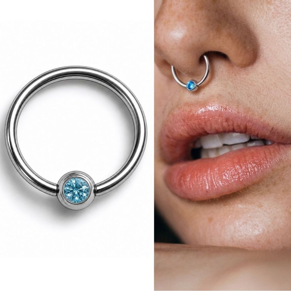 Piercing Captive Premium Aço ~316l Alta Qualidade Pedra ~~AzulLóbuloCartilagemConchHélixOrelhaPiercingEsfera
