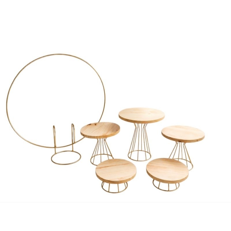 Kit Decoração Festa Boleira 5 Peças + Arco Redondo 50cm Dourado Mesa de Bolo Completa