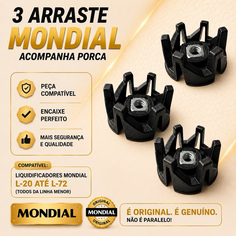 Arraste do Copo 3 Peças Originais Liquidificador Mondial Easy Power, Dinâmico, Vitamix
