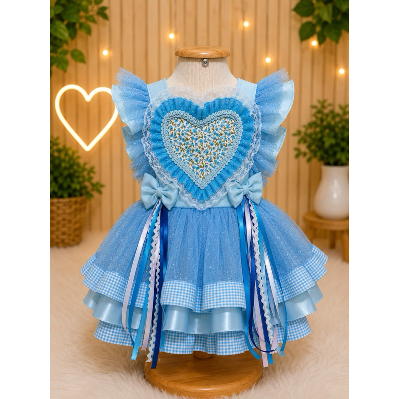 salopete São João  romper temático festa junina vestido caipirinha São João vermelho azul amarelo rosa