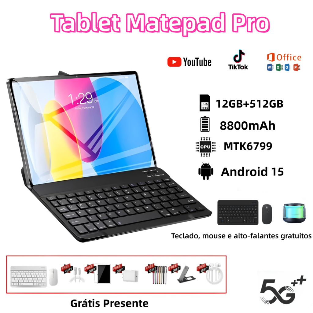 [Teclado e mouse gratuitos] Tablet  Matepad Pro 11,6 polegadas 8800mAh 12GB+512GB Android Tablet 5G WiFi  Dual SIM