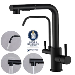 Torneira Cozinha Gourmet Para Filtros Com Bica Extensível Cor Preta/Prateado/Dourada Yesop