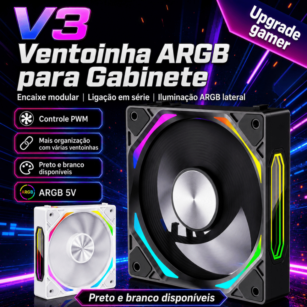 Ventoinha ARGB para Gabinete V3 Modular PWM 5V 120mm Alto Fluxo
