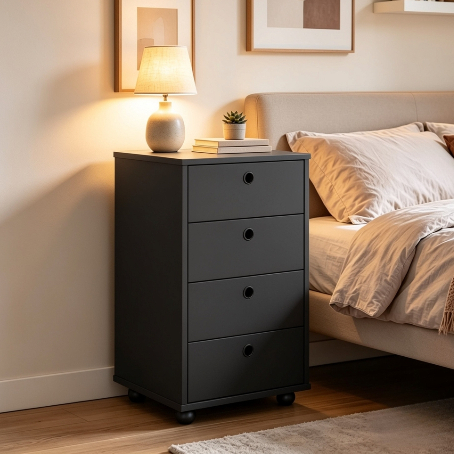 Mesa De Cabeceira Multiuso Armarinho De Escritório Gaveteiro Classic Para Quarto Com 4 Gavetas Mdf Criado