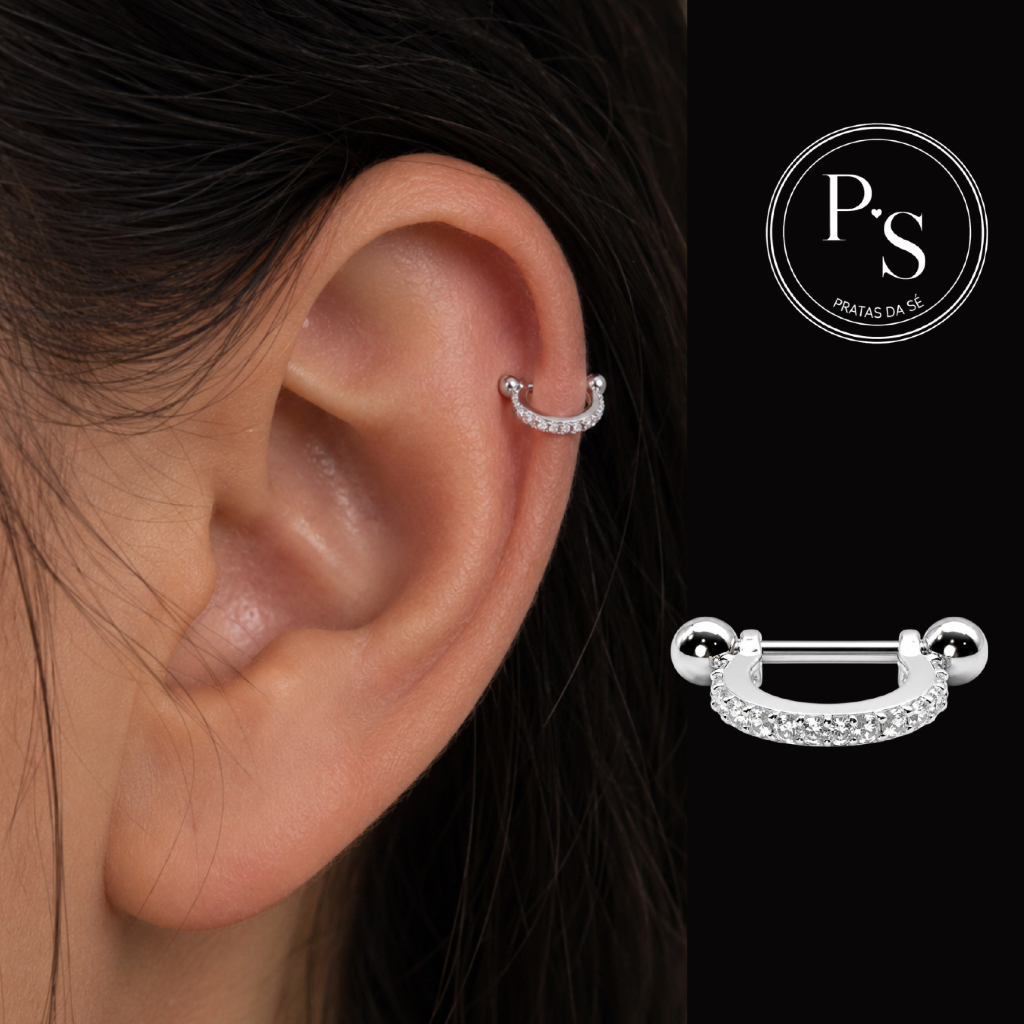 Piercing Orelha Argola Microbellaço Cravejada Prata 925 Legítima