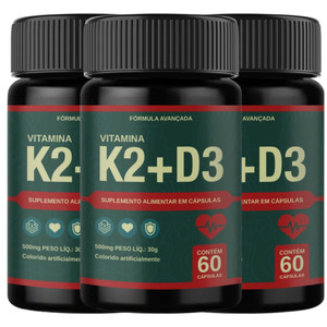 3 Frascos Vitaminas K2 Mk7+ Vitamina D3 Alta Absorção: Imunidade, Saúde Óssea e Cardiovascular