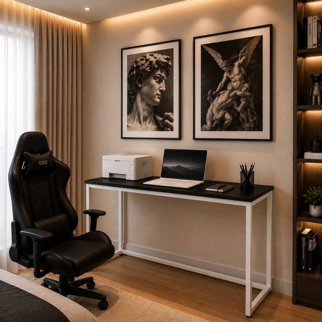 Escrivaninha Dobravel Mesa Mesinha Dobravel Estrutura Aço Tampo MDF Escritorio Multiuso Notebook Quarto Apartamento