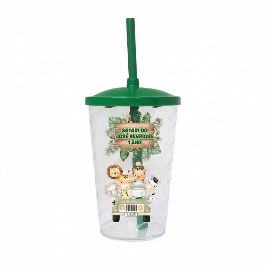 10 Copos Twister com Tampa e Canudo Personalizado – Lembrancinha de Aniversário Infantil – 300ml