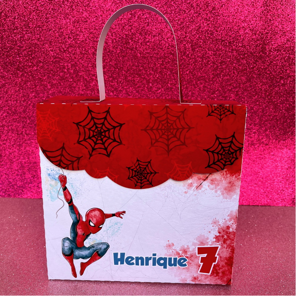 10 Sacolinha maletinha personalizada para lembrançinha de aniversário HOMEM ARANHA (PEGUE E MONTE)