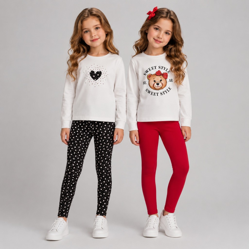 Kit 2 Conjuntos Meia Estação Menina Blusa Manga Longa + Legging Infantil 1 ao 16 Anos