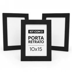 Kit 3 Porta Retratos Com Molduras 10x15cm Frente em Vidro e Fundo com Suporte Para Fotos Sala Quarto Casamentos