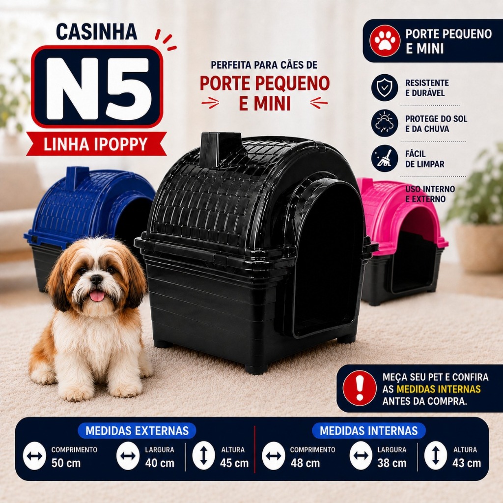 Casinha Para Cachorro Nº 5 IPOPPY Porte Pequeno e Mini – 50x40x45cm – Confira as Medidas