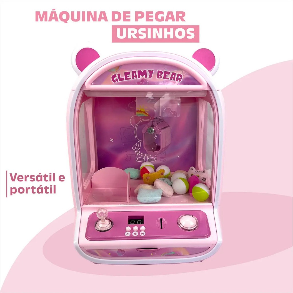 Mini Máquina Grua de Garra Pega Bolinhas Pelúcia Doces Diversão em Família Brinquedo Infantil
