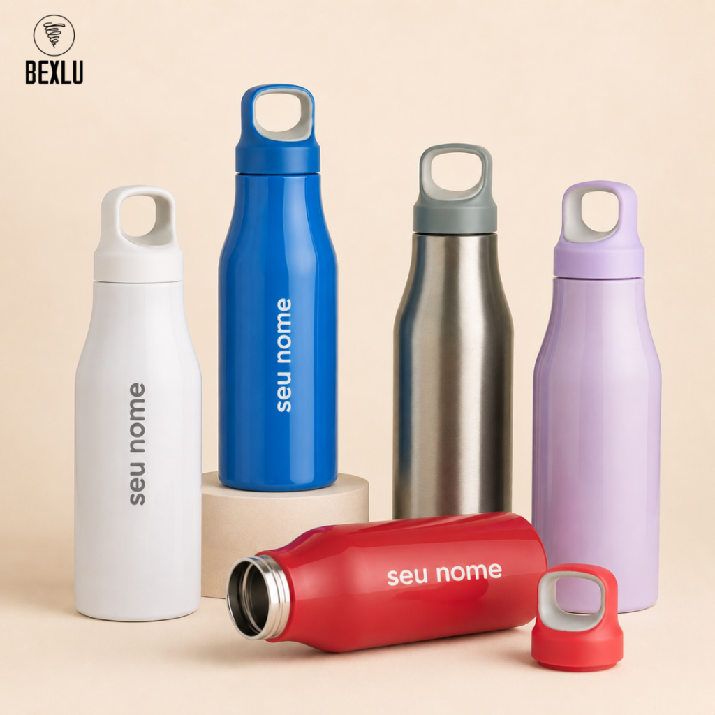 Garrafa Inox Personalizada  650ml Colorida Com Alça Academia Fit Premium