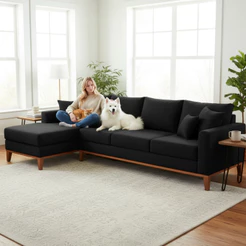 Sofá 4 Lugares Beny com Chaise Esquerdo Suede Preto