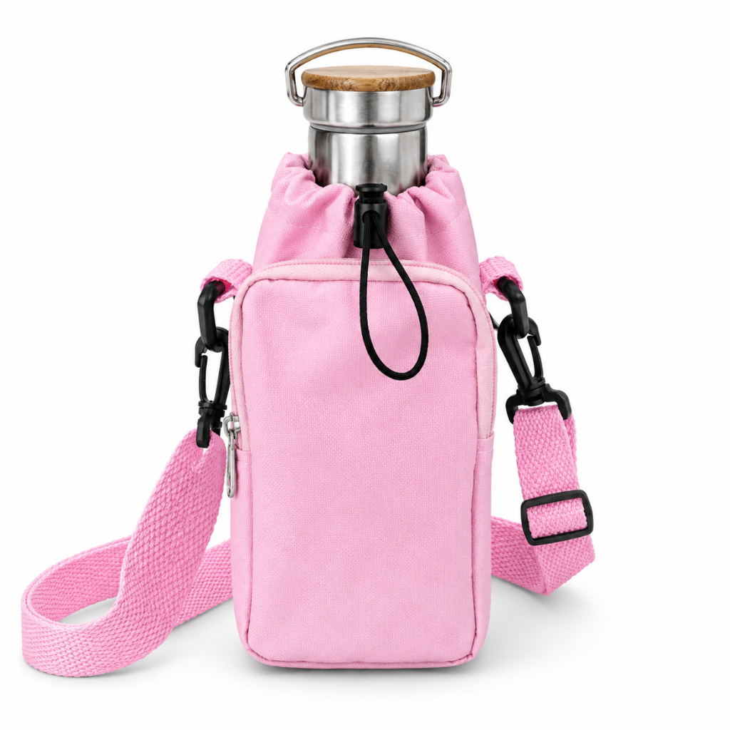 Bolsa Porta Garrafa Térmica com Alça Regulável e Bolso para Celular Uso Diário Fitness
