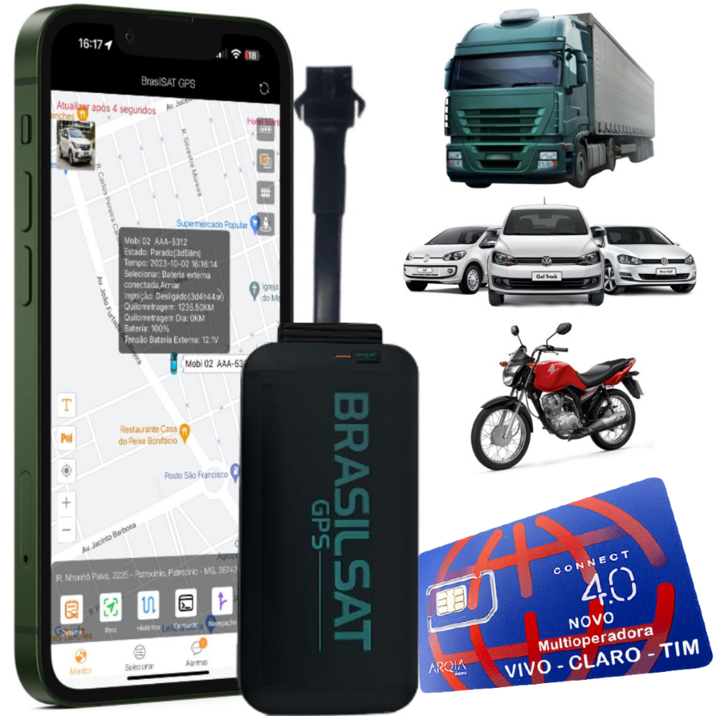 Kit Rastreador Veicular 4G Com Chip e App em Tempo Real para Carro Moto Caminhão e Veículo Elétrico