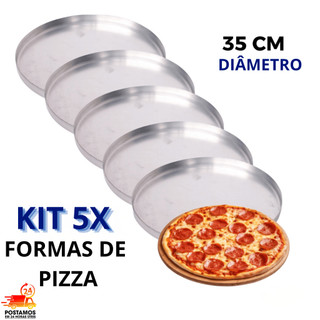 Kit 5 Formas de Pizza 35cm Alumínio Polido com Borda Reforçada