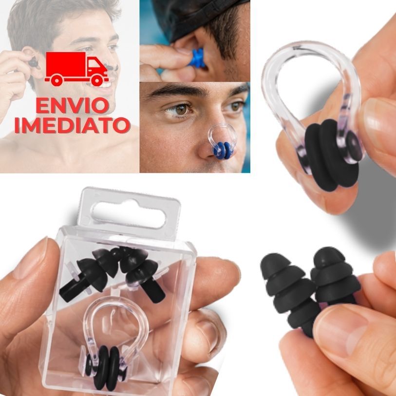 Protetor Nariz e Ouvido - Kit Tampão Nasal Auricular de Silicone Natação Piscina Hidroginastica