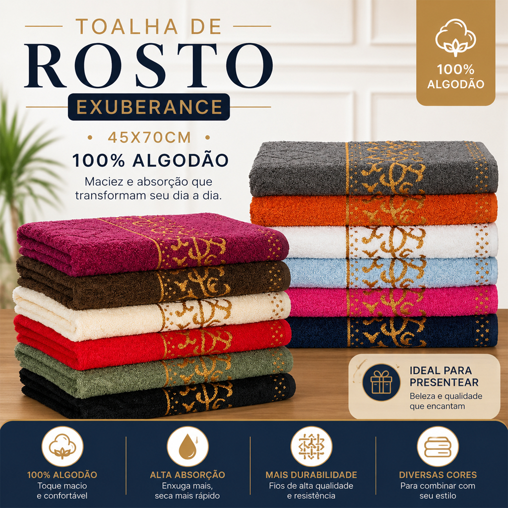 Toalha De Rosto Exuberance 45X70Cm 100% Algodão Maiez e Absorção