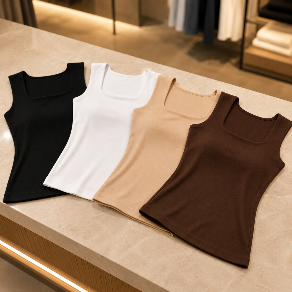 Kit 4 Regatas Feminina Decote Quadrado Suplex Lisa Elegante Tendencia Verao Blogueira Fashion
