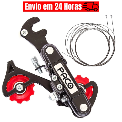 Câmbio Traseiro Paco 6v 7v C/ Gancheira Bike Bicicleta Macaquinho de Marcha Preto Cabos de Marcha