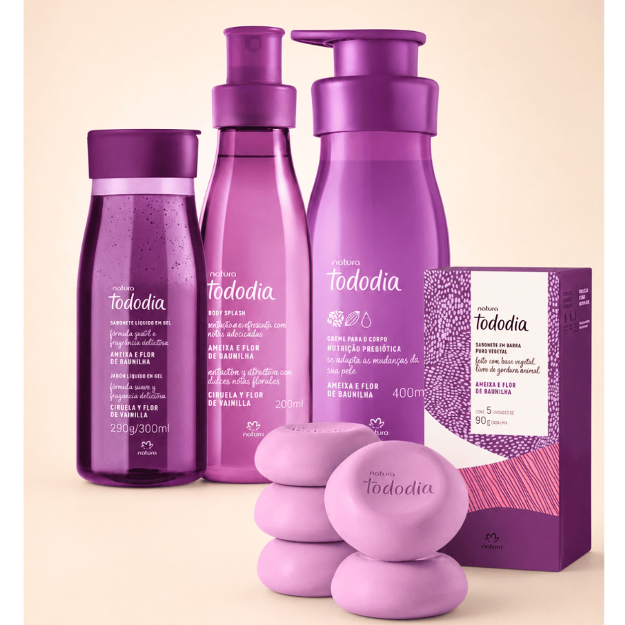Kit Ameixa e Flor de Baunilha - Natura Tododia - Body Splash - Hidratante Corporal - Óleo de Banho - Creme - Sabonete