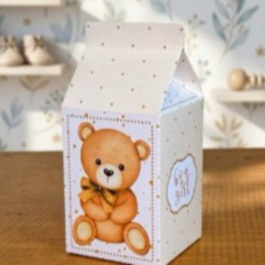 Kit Lembrancinha Chá de Bebê e Chá Revelação Ursinho Neutro Caixinha Milk   Monte em cas